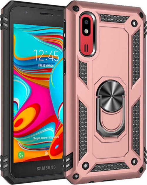 Samsung Galaxy A2 Core Kapak Military Yüzüklü Stantlı Panzer Tank Kılıf - Rose Gold