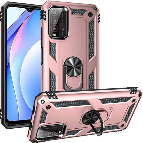 Xiaomi Redmi 9T Kapak Military Yüzüklü Stantlı Panzer Tank Kılıf - Rose Gold