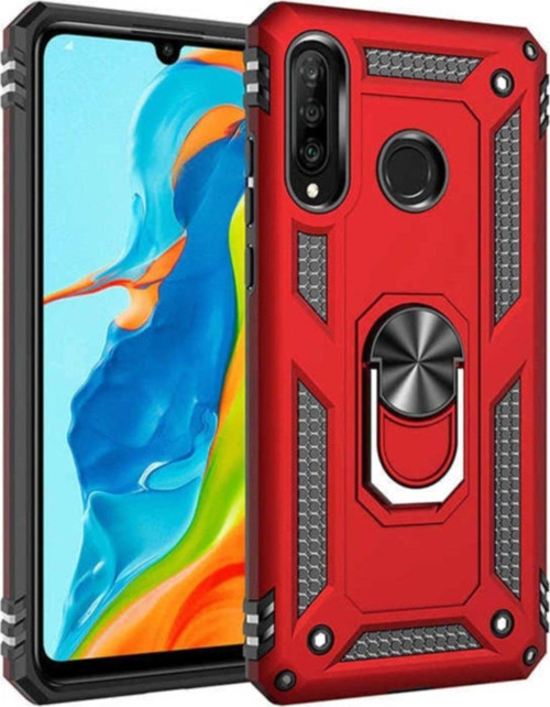 Samsung Galaxy A20s Kapak Military Yüzüklü Stantlı Panzer Tank Kılıf - Kırmızı