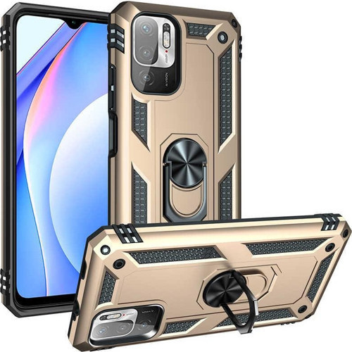 Xiaomi Redmi Note 10 Kapak Military Yüzüklü Stantlı Panzer Tank Kılıf - Gold
