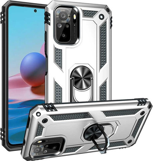 Xiaomi Redmi Note 10 Kapak Military Yüzüklü Stantlı Panzer Tank Kılıf - Gri