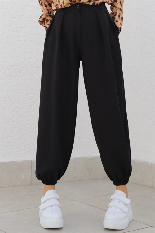 Siyah Maskülen Paçası Lastikli Jogger Pantolon Siyah L