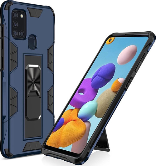 Samsung Galaxy A21S Kapak Standlı Mıknatıslı Tank Kılıf - Lacivert