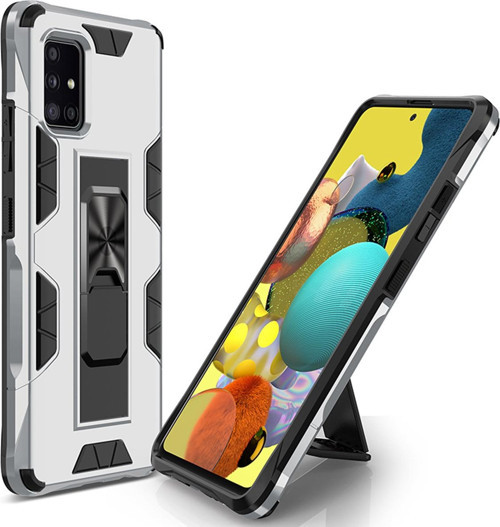 Samsung Galaxy A51 Kapak Standlı Mıknatıslı Tank Kılıf - Gri