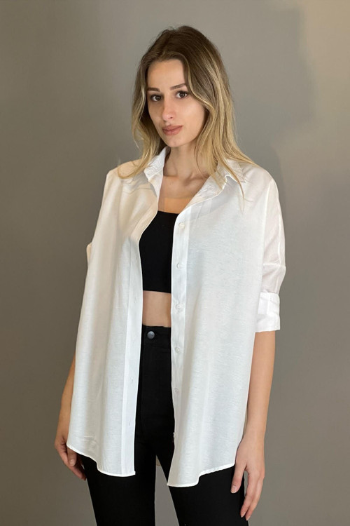Yeni Sezon Oversize Beyaz Kadın Gömlek Beyaz S