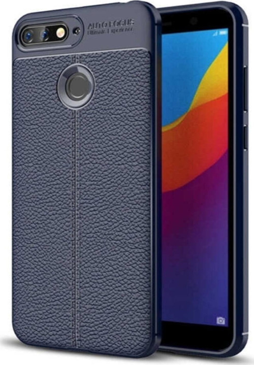 Huawei Y7 2018 Kılıf Darbe Korumalı Deri Görünümlü Silikon Arka Kapak - Lacivert