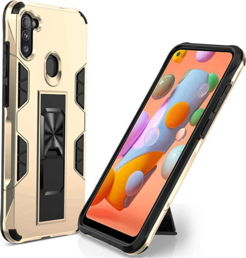 Samsung Galaxy M11 Kapak Standlı Mıknatıslı Tank Kılıf - Gold