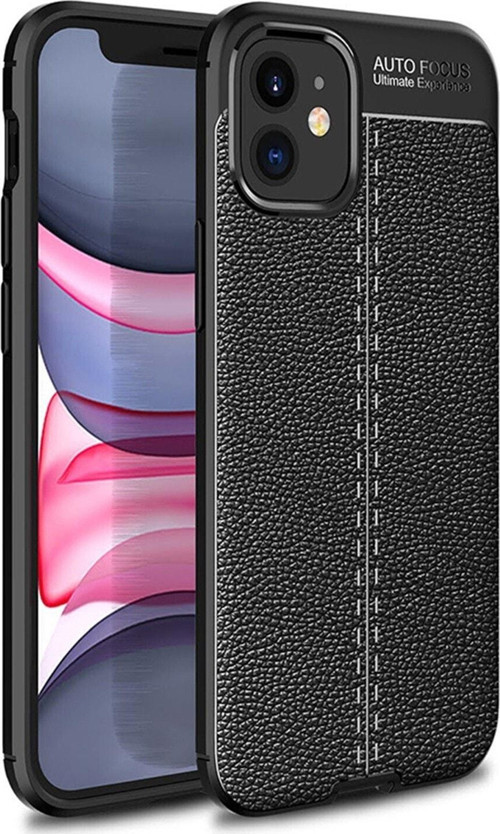 iPhone 12 Mini Kılıf Darbe Korumalı Deri Görünümlü Silikon Arka Kapak - Siyah
