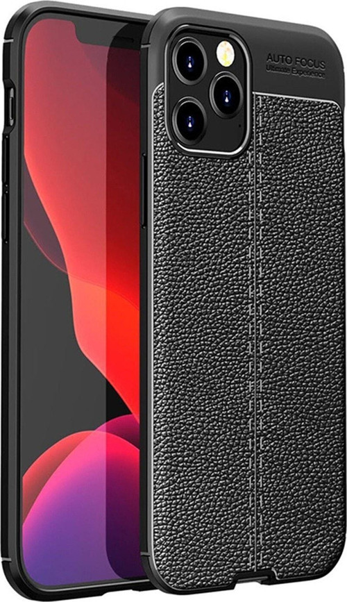 iPhone 12 Pro Max Kılıf Darbe Korumalı Deri Görünümlü Silikon Arka Kapak - Siyah