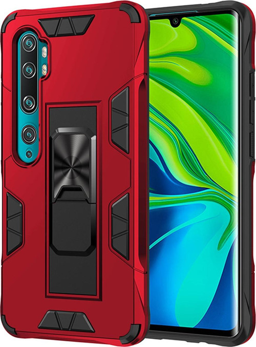 Xiaomi Mi Note 10 Lite Kapak Standlı Mıknatıslı Tank Kılıf - Kırmızı