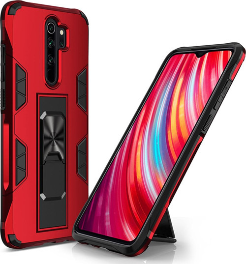Xiaomi Redmi Note 8 Pro Kapak Standlı Mıknatıslı Tank Kılıf - Kırmızı