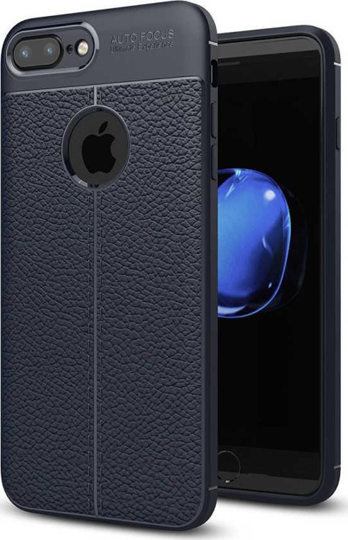 iPhone 8 Plus Kılıf Darbe Korumalı Deri Görünümlü Silikon Arka Kapak - Lacivert