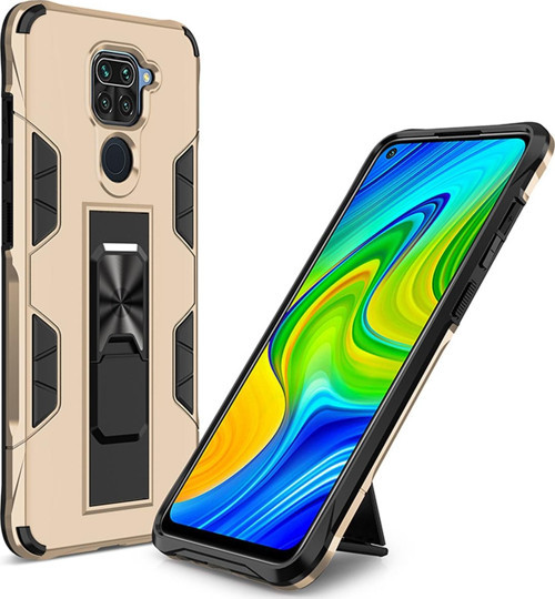 Xiaomi Redmi Note 9 Kapak Standlı Mıknatıslı Tank Kılıf - Gold