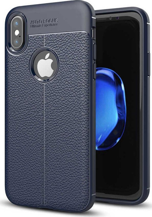 iPhone XS Kılıf Darbe Korumalı Deri Görünümlü Silikon Arka Kapak - Lacivert