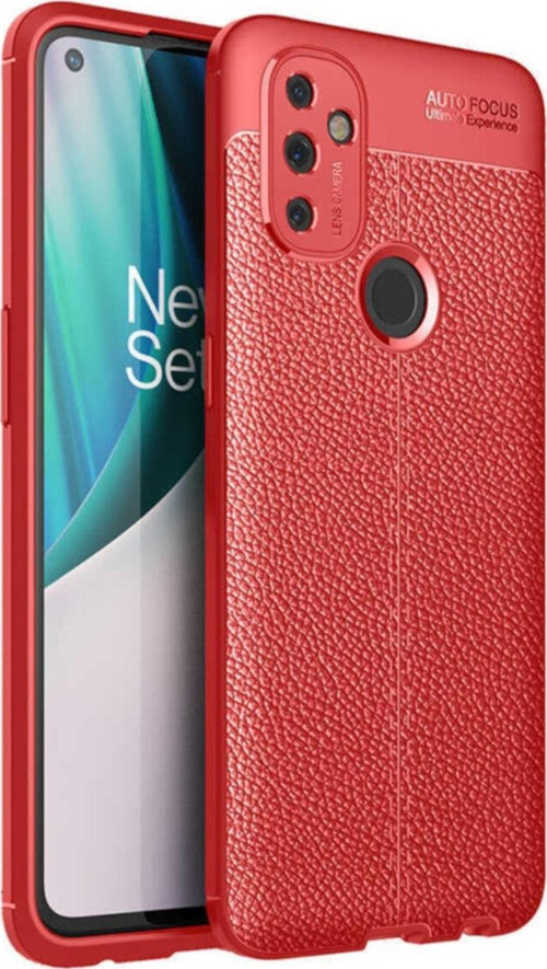 One Plus Nord N100 Kılıf Darbe Korumalı Deri Görünümlü Silikon Arka Kapak - Kırmızı
