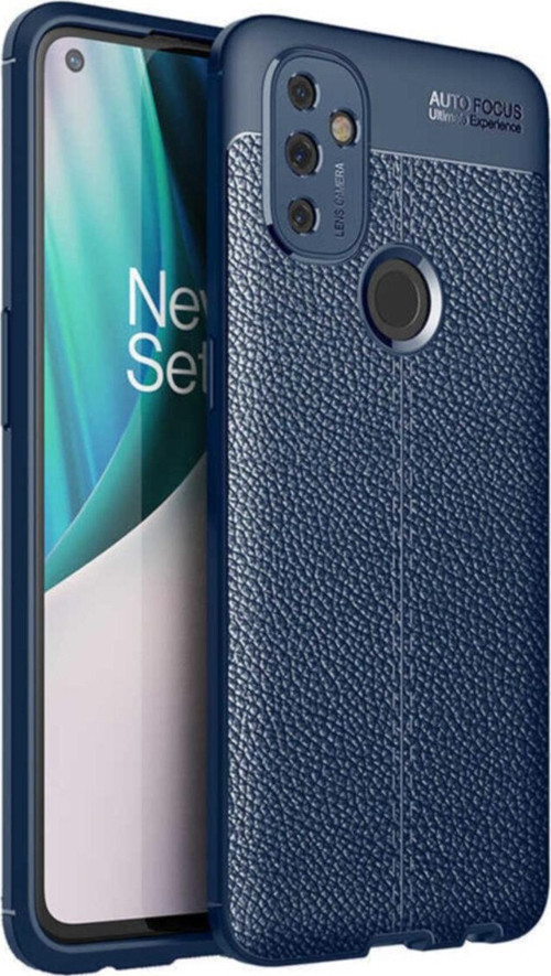 One Plus Nord N100 Kılıf Darbe Korumalı Deri Görünümlü Silikon Arka Kapak - Lacivert