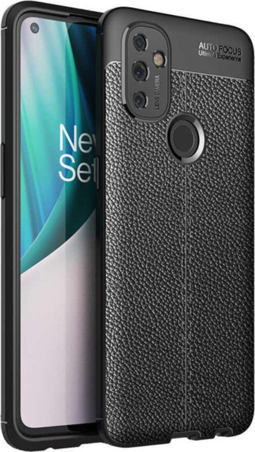 One Plus Nord N100 Kılıf Darbe Korumalı Deri Görünümlü Silikon Arka Kapak - Siyah