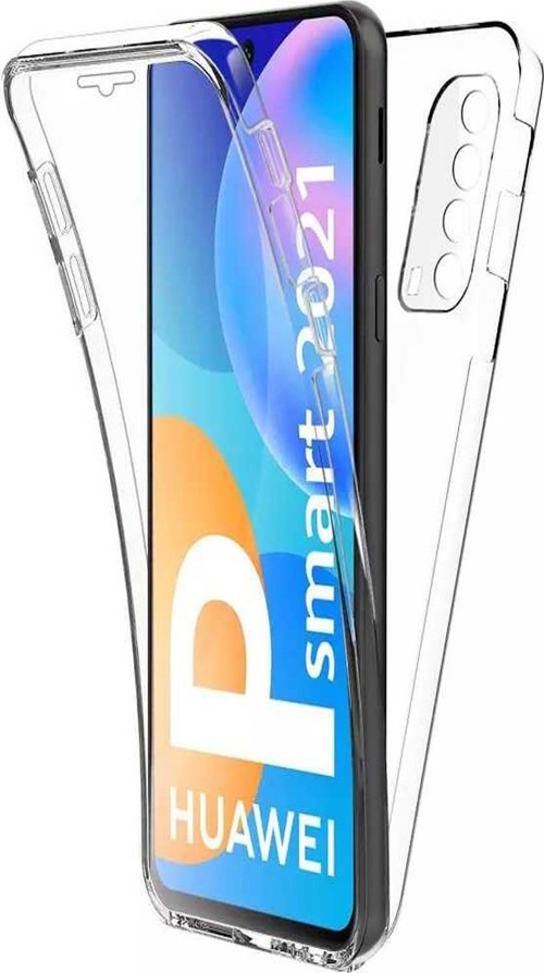 Huawei P Smart 2021 Kapak 360 Derece Ön ve Arka Tam Koruma Şeffaf Silikon Kılıf