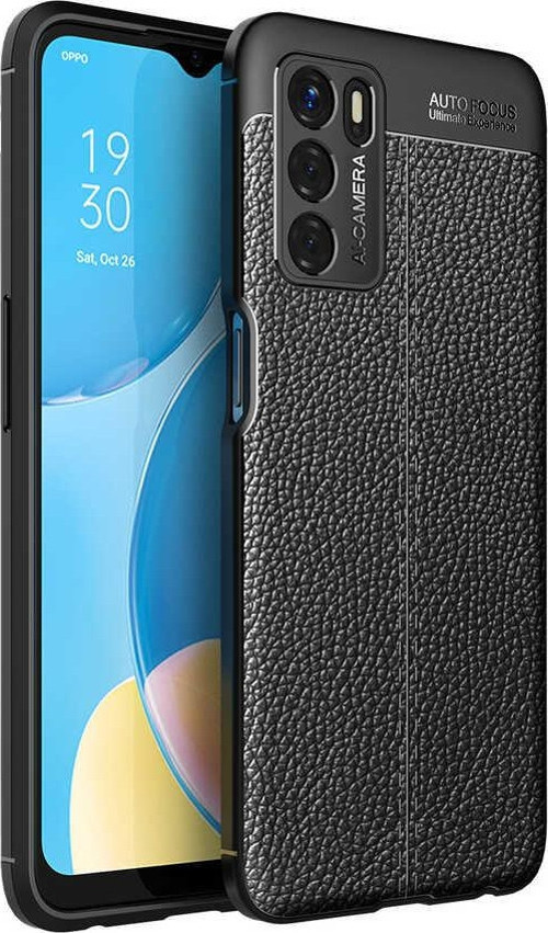 Oppo A16 Kılıf Darbe Korumalı Deri Görünümlü Silikon Arka Kapak - Siyah