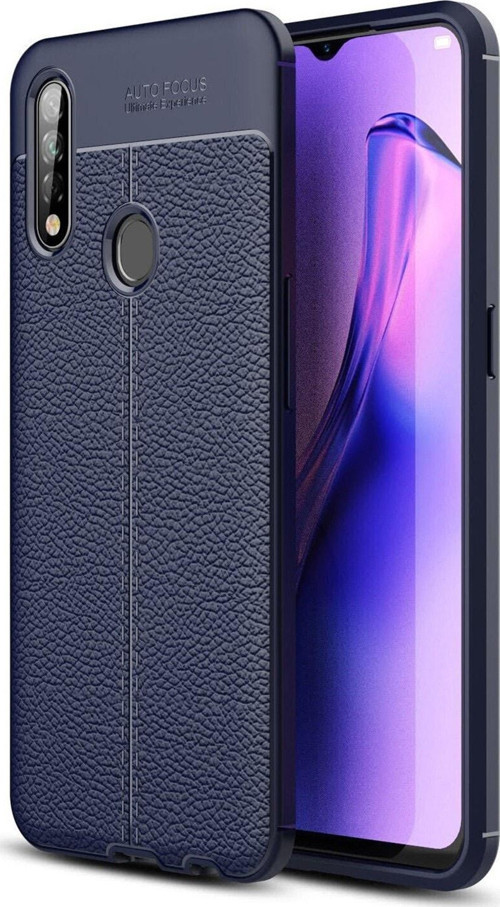 Oppo A31 Kılıf Darbe Korumalı Deri Görünümlü Silikon Arka Kapak - Lacivert