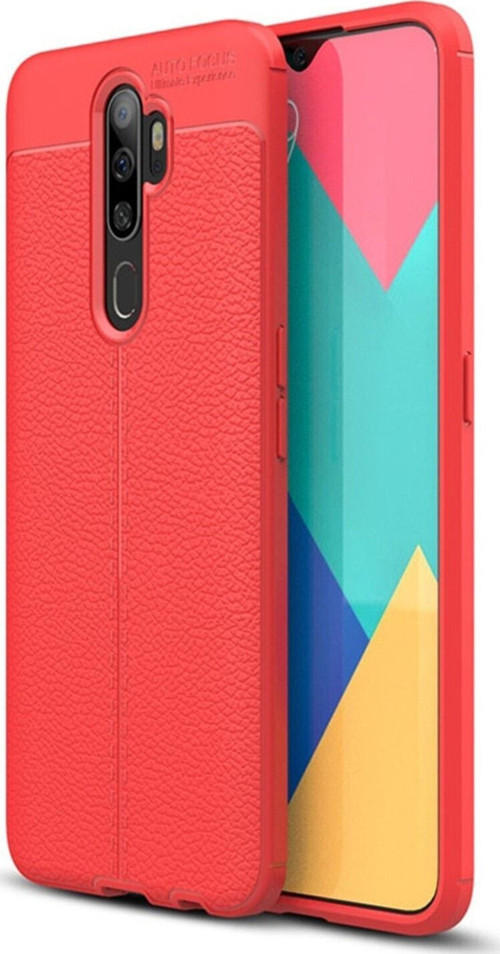 Oppo A5 2020 Kılıf Darbe Korumalı Deri Görünümlü Silikon Arka Kapak - Kırmızı