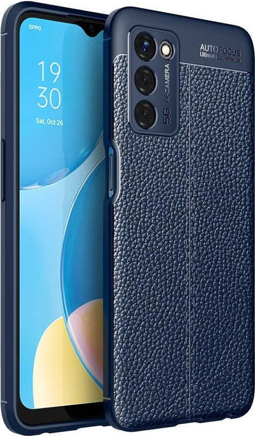 Oppo A55 5G Kılıf Darbe Korumalı Deri Görünümlü Silikon Arka Kapak - Lacivert