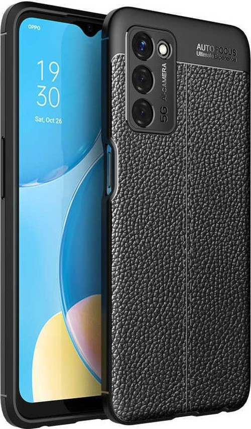 Oppo A55 5G Kılıf Darbe Korumalı Deri Görünümlü Silikon Arka Kapak - Siyah