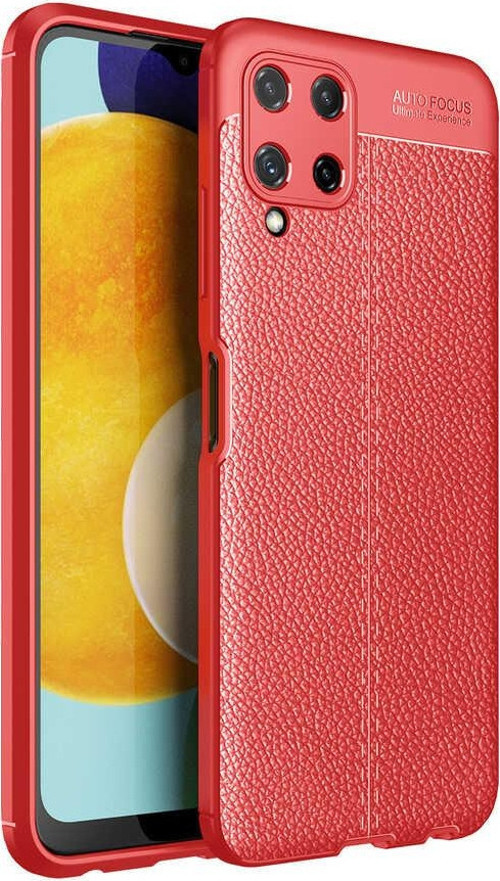 Samsung Galaxy M32 Kılıf Darbe Korumalı Deri Görünümlü Silikon Arka Kapak - Kırmızı