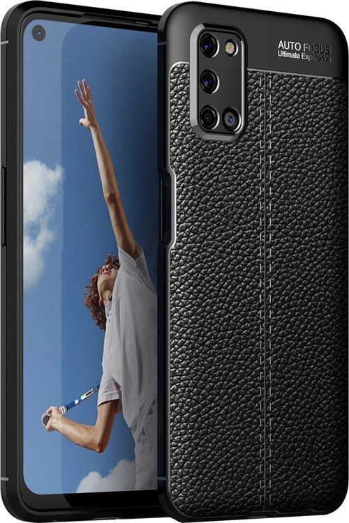Oppo A72 Kılıf Darbe Korumalı Deri Görünümlü Silikon Arka Kapak - Siyah
