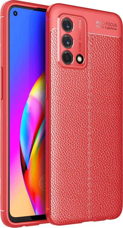 Oppo A74 4G Kılıf Darbe Korumalı Deri Görünümlü Silikon Arka Kapak - Kırmızı