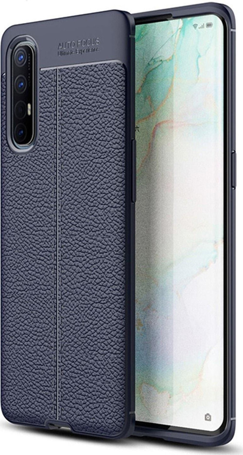 Oppo Reno 3 Pro Kılıf Darbe Korumalı Deri Görünümlü Silikon Arka Kapak - Lacivert