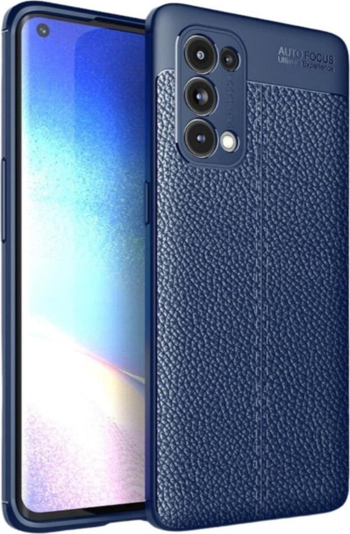 Oppo Reno 5 Pro 5G Kılıf Darbe Korumalı Deri Görünümlü Silikon Arka Kapak - Lacivert