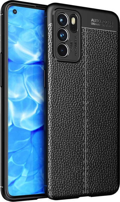Oppo Reno 6 4G Kılıf Darbe Korumalı Deri Görünümlü Silikon Arka Kapak - Siyah