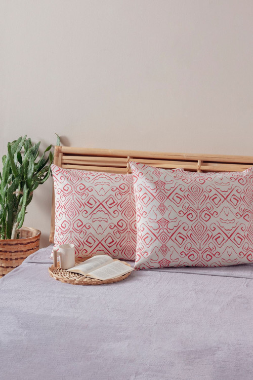2'Li Beyaz Bordo Çizgili Desen Yastık Kılıfı Pamuk Polyester Kolay Ütülenir 50X70