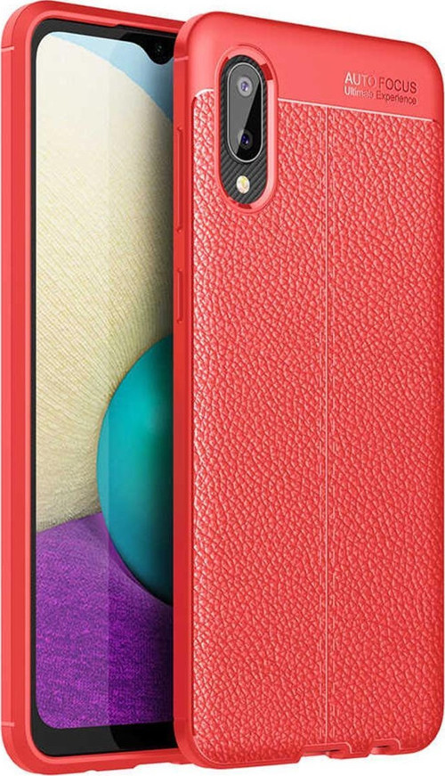 Samsung Galaxy A02 Kılıf Darbe Korumalı Deri Görünümlü Silikon Arka Kapak - Kırmızı