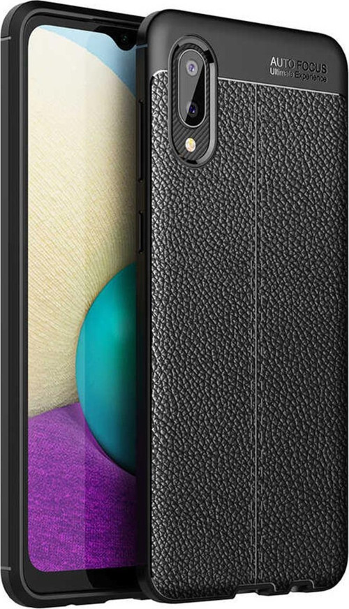Samsung Galaxy A02 Kılıf Darbe Korumalı Deri Görünümlü Silikon Arka Kapak - Siyah