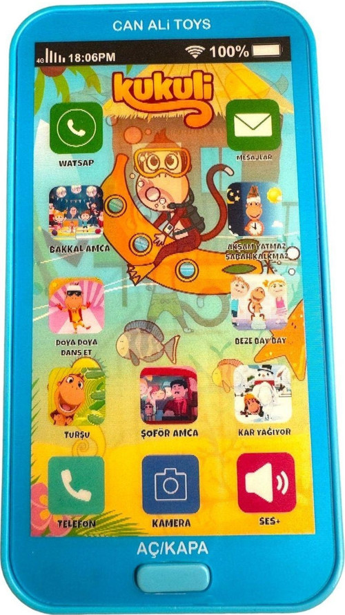 Oyuncak Kukuli Telefon Sesli Işıklı Müzikli Oyuncak Mavi Çocuk Telefonu