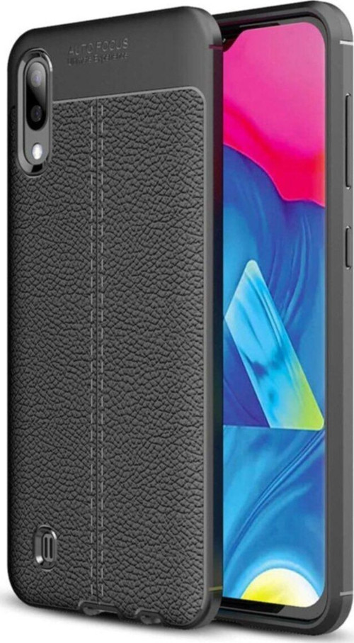 Samsung Galaxy A10 Kılıf Darbe Korumalı Deri Görünümlü Silikon Arka Kapak - Siyah