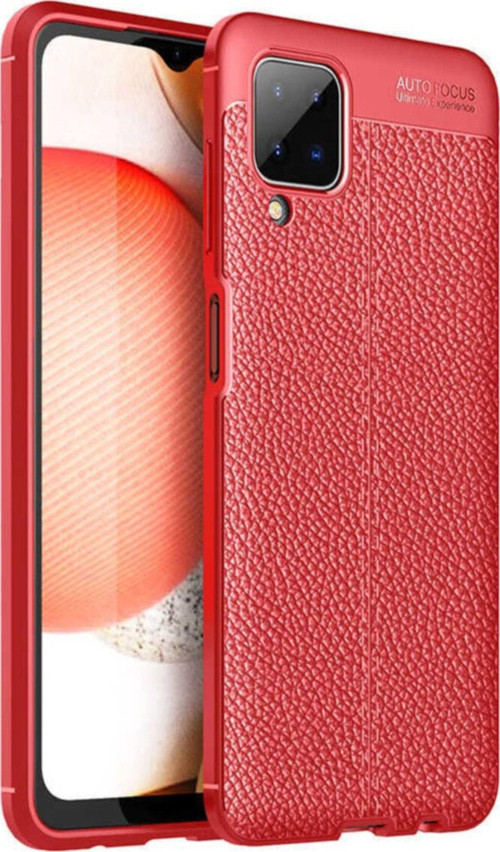 Samsung Galaxy A12 Kılıf Darbe Korumalı Deri Görünümlü Silikon Arka Kapak - Kırmızı
