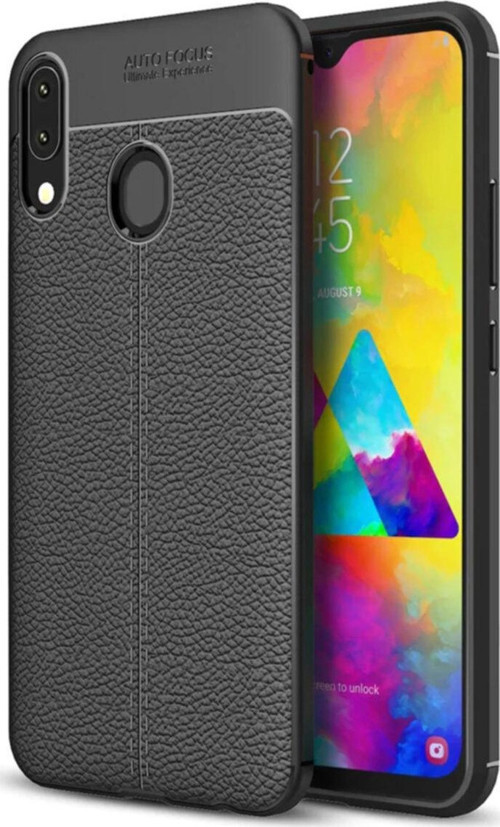 Samsung Galaxy A20 Kılıf Darbe Korumalı Deri Görünümlü Silikon Arka Kapak - Siyah