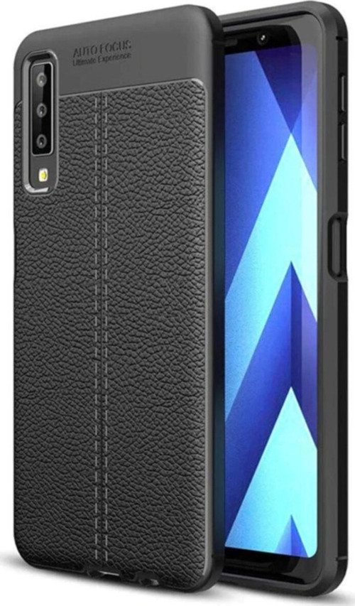 Samsung Galaxy A7 2018 Kılıf Darbe Korumalı Deri Görünümlü Silikon Arka Kapak - Siyah