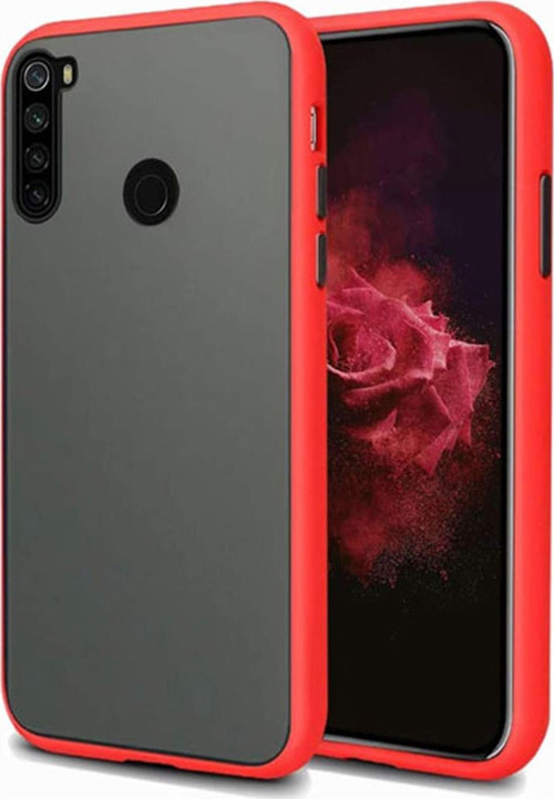 Xiaomi Redmi Note 8 Kılıf Silikon Kenarlı Düğmeleri Renkli Mat Arka Kapak - Kırmızı