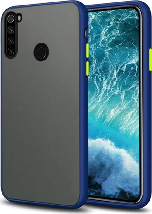 Xiaomi Redmi Note 8 Kılıf Silikon Kenarlı Düğmeleri Renkli Mat Arka Kapak - Lacivert
