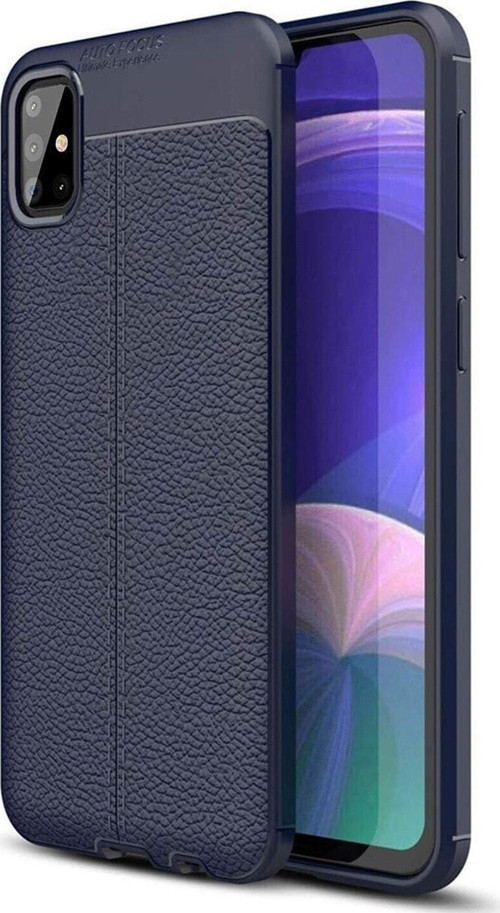 Samsung Galaxy A71 Kılıf Darbe Korumalı Deri Görünümlü Silikon Arka Kapak - Lacivert