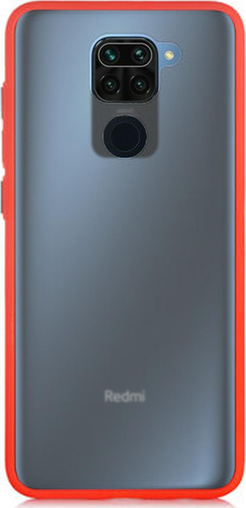 Xiaomi Redmi Note 9 Kılıf Silikon Kenarlı Düğmeleri Renkli Mat Arka Kapak - Kırmızı