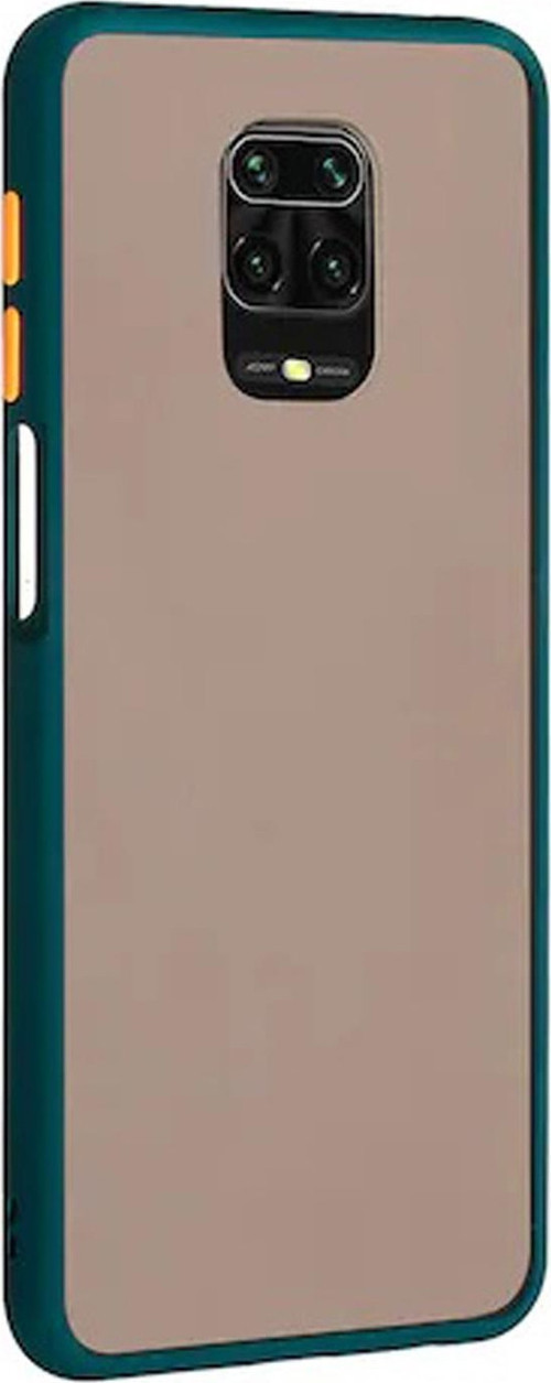 Xiaomi Redmi Note 9S Kılıf Silikon Kenarlı Düğmeleri Renkli Mat Arka Kapak - Koyu Yeşil