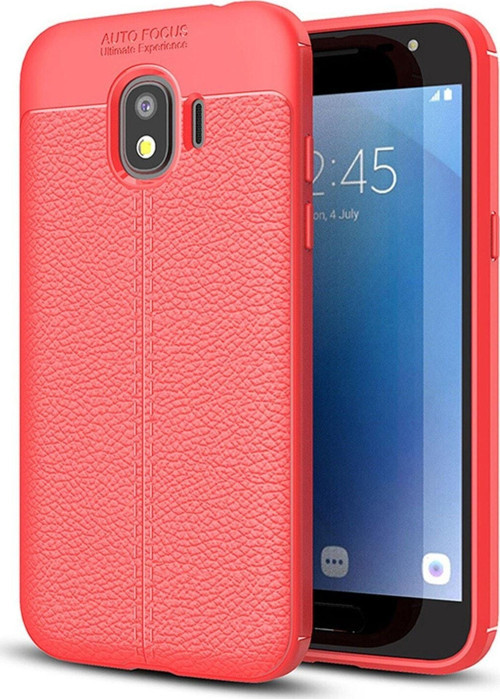 Samsung Galaxy J4 Kılıf Darbe Korumalı Deri Görünümlü Silikon Arka Kapak - Kırmızı
