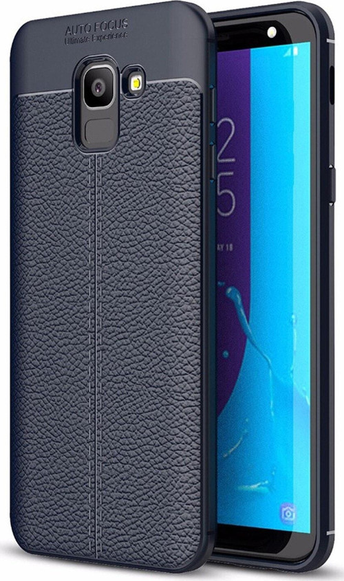 Samsung Galaxy J6 Kılıf Darbe Korumalı Deri Görünümlü Silikon Arka Kapak - Lacivert