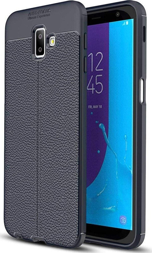 Samsung Galaxy J6 Plus Kılıf Darbe Korumalı Deri Görünümlü Silikon Arka Kapak - Lacivert