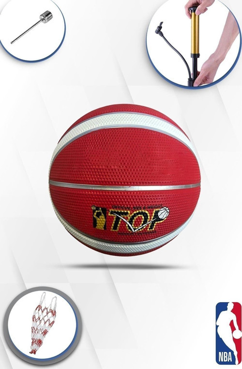 Prof. Maç/Antreman Kaymaz Kauçuk Iç/Dış Saha Uygun 7 Numara Basketbol Topu + File,Şişirme Iğnesi,Pom